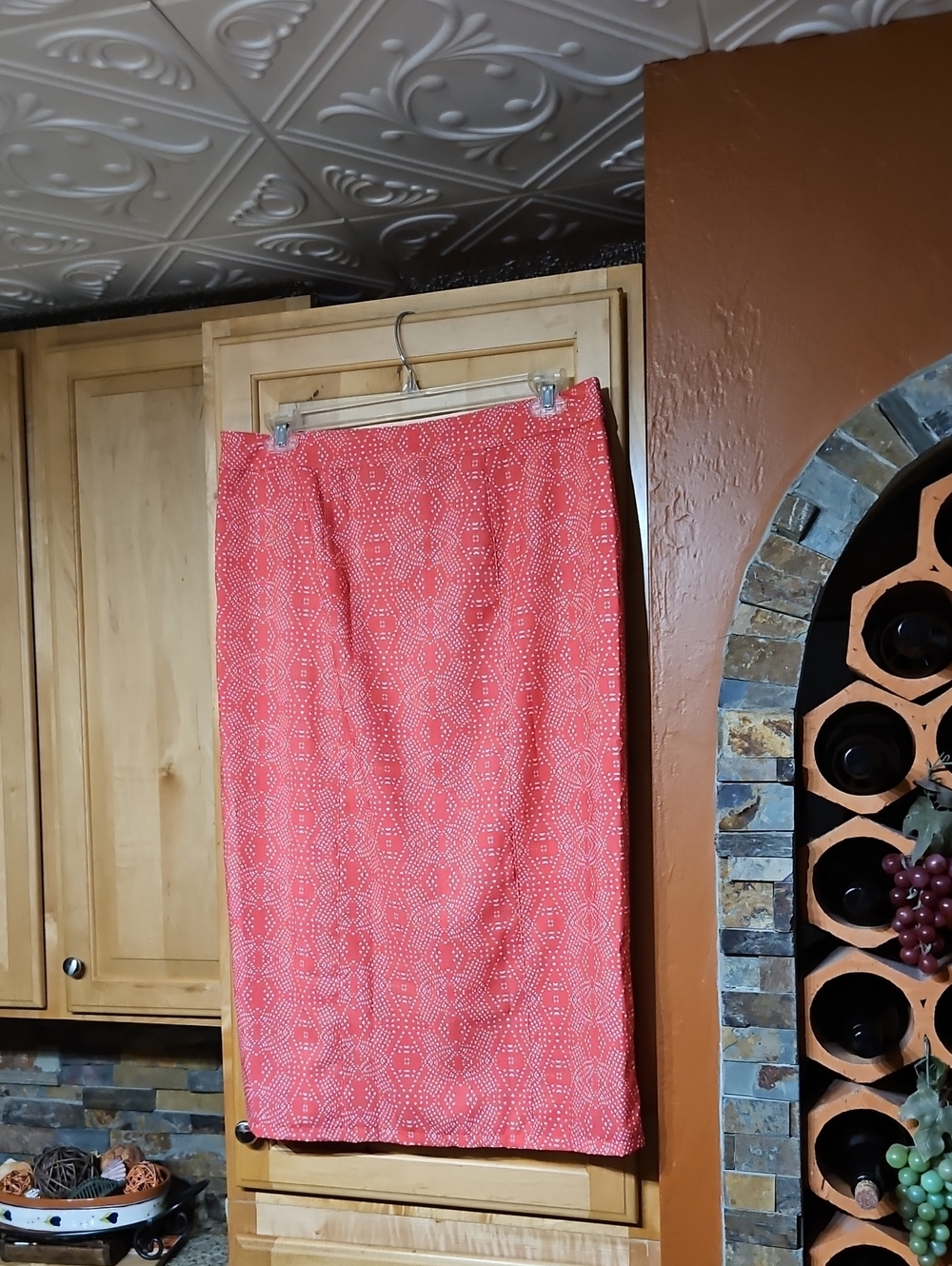Rip Skirt Hawaii Length 3 Wrap Skirt Midi Pink White Geometric Print - Picture 2 of 5